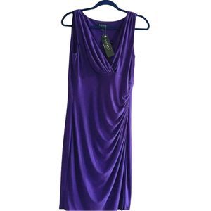 Lauren Ralph Lauren purple v-neck ruched midi dress, women’s size 10. NWT